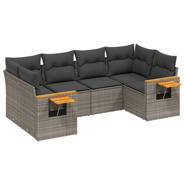 vidaXL Set de muebles de jard&iacute;n 6 pzas y cojines rat&aacute;n sint&eacute;tico gris