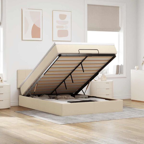 vidaXL Cama otomana con colch&oacute;n de tela color crema 140x200 cm