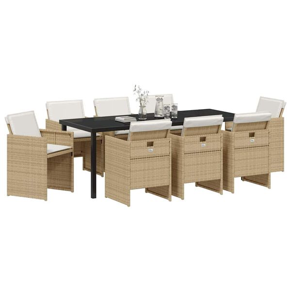 vidaXL Conjunto de Comedor de Jard&iacute;n 9 pcs Beige rat&aacute;n sint&eacute;tico