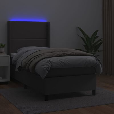 vidaXL Cama box spring y colchón LED cuero sintético gris 90x200 cm