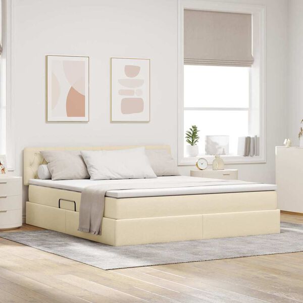 vidaXL Cama con almacenamiento y colch&oacute;n Crema 180 x 200 cm
