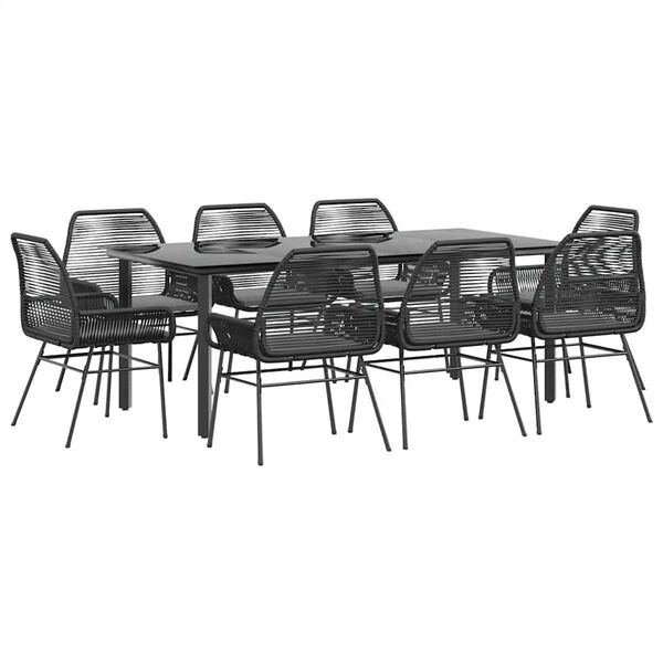vidaXL Set de comedor jard&iacute;n 9 piezas cojines rat&aacute;n polivin&iacute;lico negro