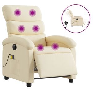 vidaXL Sill&oacute;n reclinable de masaje el&eacute;ctrico tela color crema