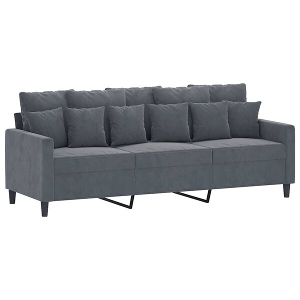 vidaXL Sof&aacute; de 3 plazas terciopelo gris oscuro 180 cm