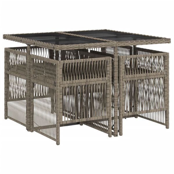 vidaXL Set comedor de jard&iacute;n 5 piezas con cojines rat&aacute;n sint&eacute;tico gris