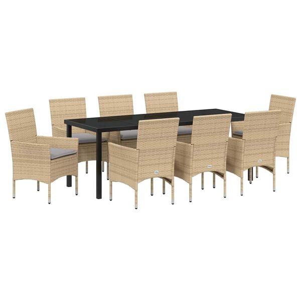 vidaXL Conjunto de Comedor de Jard&iacute;n 9 pcs Beige rat&aacute;n sint&eacute;tico
