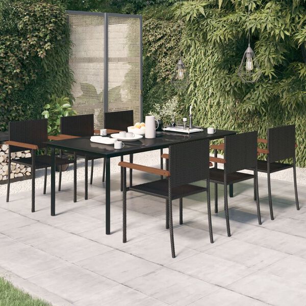 vidaXL Juego de comedor para jard&iacute;n 7 piezas negro