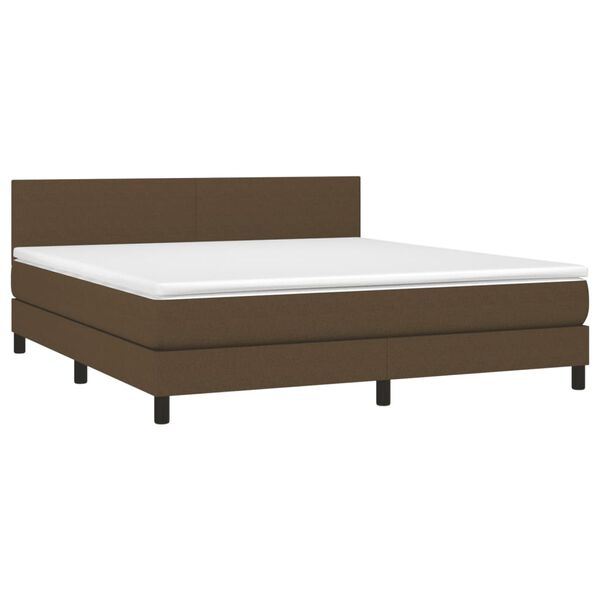 vidaXL Cama box spring con colch&oacute;n LED tela marr&oacute;n oscuro 160x200 cm