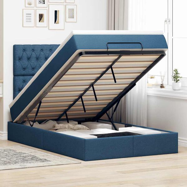 vidaXL Estructura de cama otomana colch&oacute;n tela azul 120x190 cm