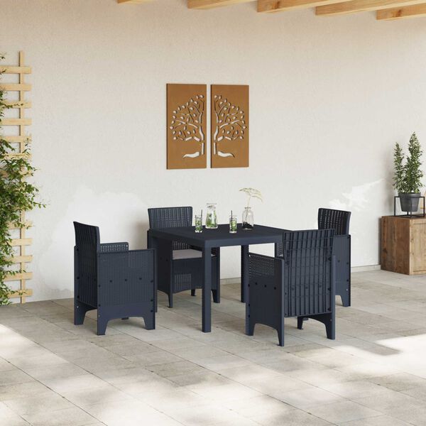 vidaXL Conjunto de Comedor de Jard&iacute;n 5 pcs Antracita Polipropileno