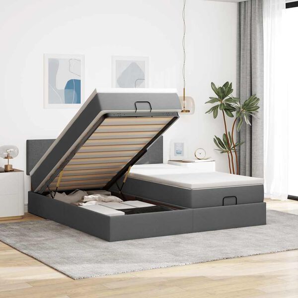 vidaXL Estructura cama otomana colchones tela gris oscuro 180x200cm