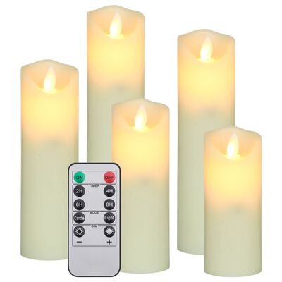 vidaXL Velas LED eléctricas 5 pzas con mando a distancia blanco cálido