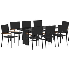 vidaXL Conjunto de Comedor de Jard&iacute;n 9 pcs Negro rat&aacute;n sint&eacute;tico