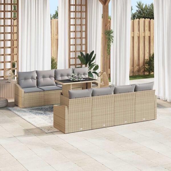 vidaXL Conjunto de sof&aacute; de jard&iacute;n con coj&iacute;n 7 pcs Beige y Gris Claro