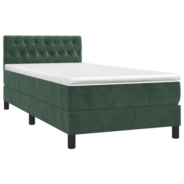 vidaXL Cama box spring con colch&oacute;n terciopelo verde oscuro 100x200 cm