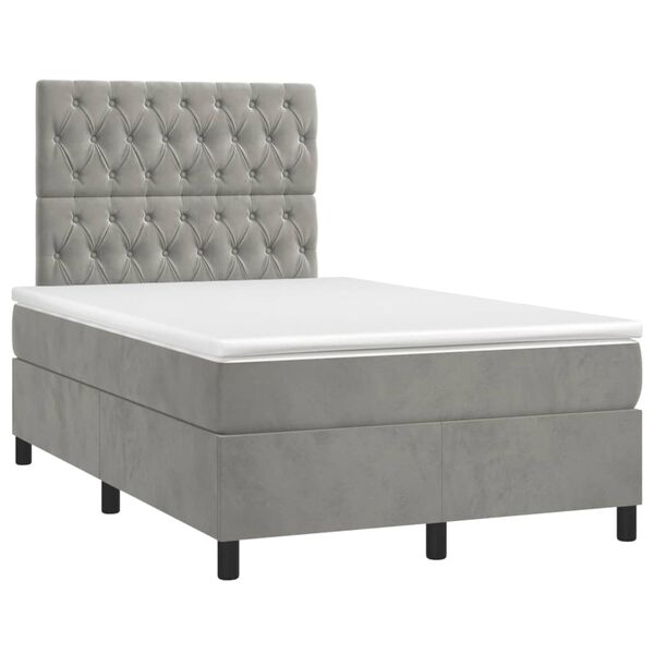 vidaXL Cama box spring colch&oacute;n y LED terciopelo gris claro 120x190 cm