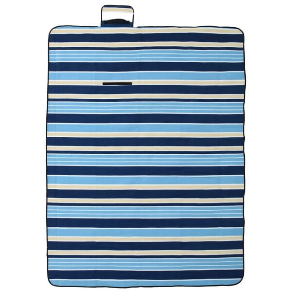 vidaXL Manta de picnic plegable terciopelo rayas azul blanco 200x150cm