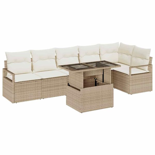 vidaXL Conjunto de sof&aacute; de jard&iacute;n con coj&iacute;n 7 pcs Beige Polirat&aacute;n