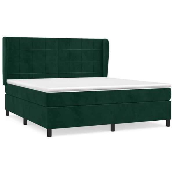 vidaXL Cama box spring con colch&oacute;n terciopelo verde oscuro 160x200 cm