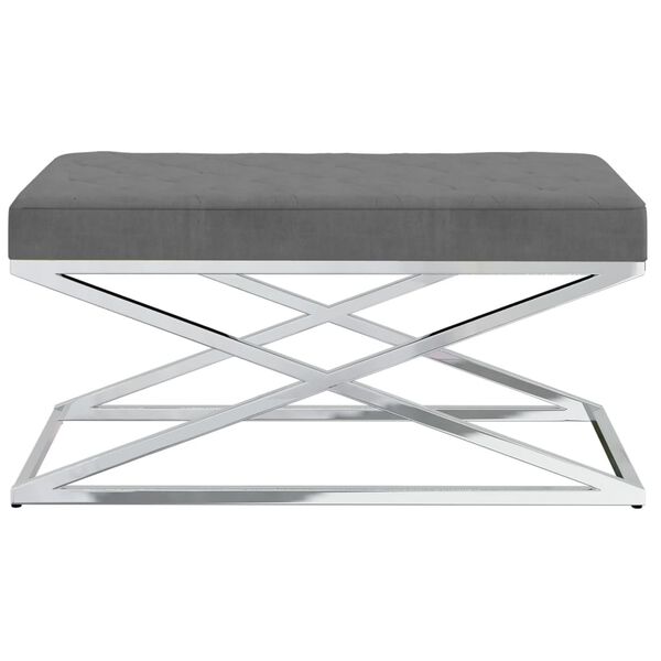 vidaXL Banco de acero inoxidable y terciopelo gris oscuro