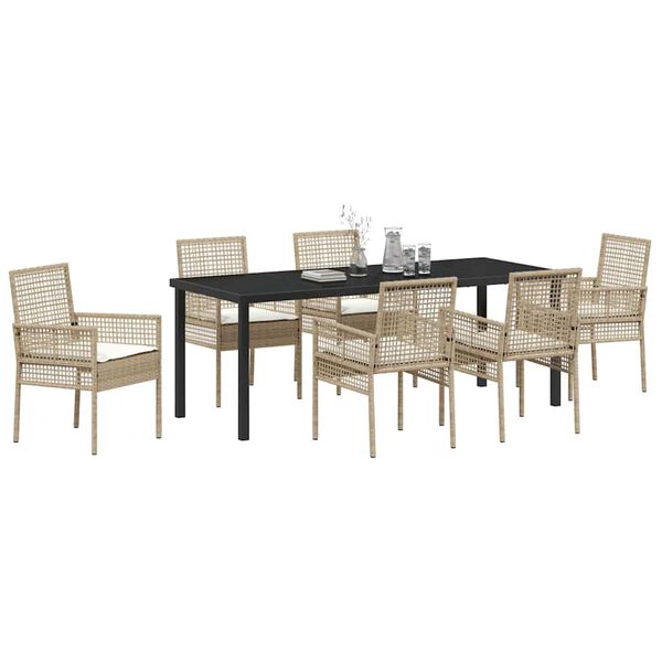 vidaXL Conjunto de Comedor de Jard&iacute;n 7 pcs Beige rat&aacute;n sint&eacute;tico