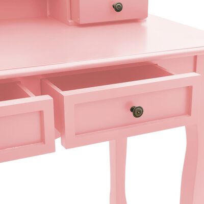 vidaXL Set de tocador y taburete madera paulownia rosa 100x40x146 cm