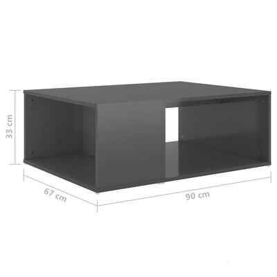vidaXL Mesa de centro madera contrachapada gris brillante 90x67x33 cm
