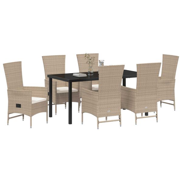 vidaXL Conjunto de Comedor de Jard&iacute;n 7 pcs Beige rat&aacute;n sint&eacute;tico