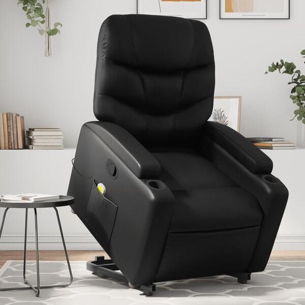 vidaXL Sill&oacute;n reclinable de masaje de pie cuero artificial negro