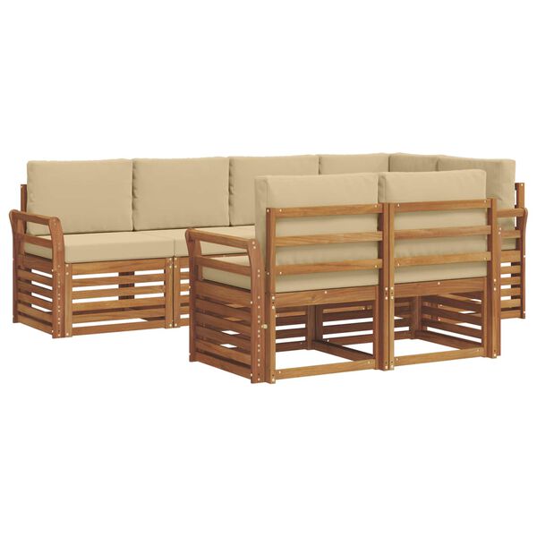 vidaXL Juegos de sof&aacute;s 7 pcs Natural y Beige Madera de Acacia S&oacute;lida