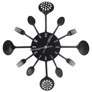 vidaXL Reloj de pared dise&ntilde;o cuchara y tenedor negro 40 cm aluminio