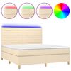 vidaXL Cama box spring colch&oacute;n y luces LED tela crema 180x200 cm