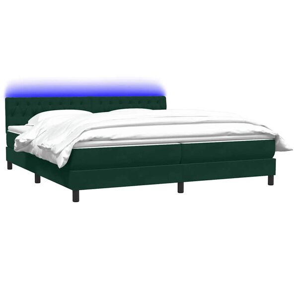 vidaXL Cama box spring con colch&oacute;n y LED terciopelo verde oscuro 180x210 cm
