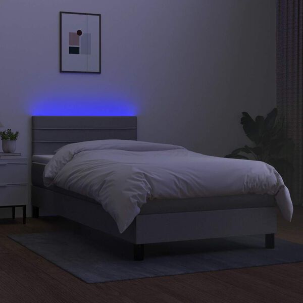 vidaXL Cama box spring colch&oacute;n y luces LED tela gris claro 80x200 cm