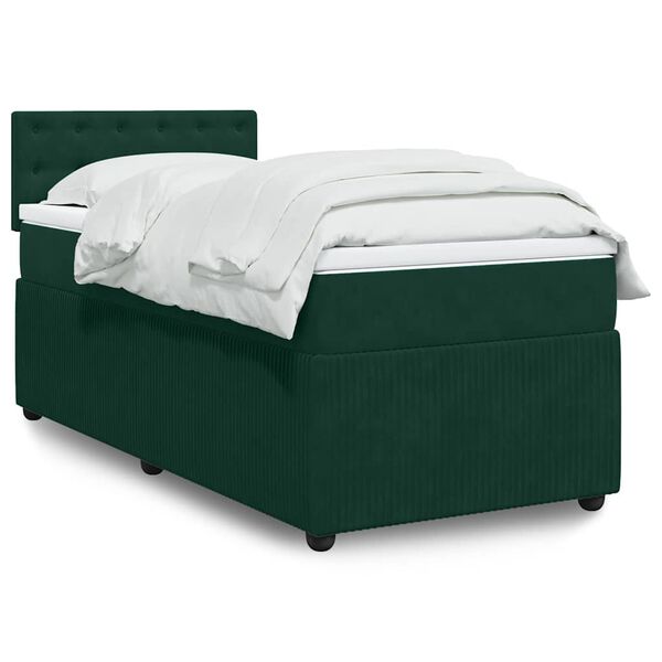 vidaXL Cama box spring con colch&oacute;n terciopelo verde oscuro 90x190 cm
