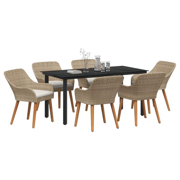 vidaXL Conjunto de Comedor de Jardín 7 pcs Beige ratán sintético