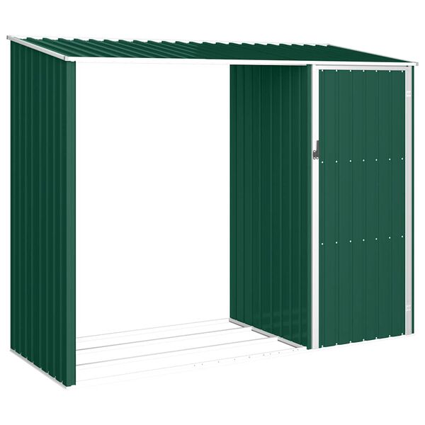 vidaXL Cobertizo jard&iacute;n de le&ntilde;a acero galvanizado verde 245x98x159 cm