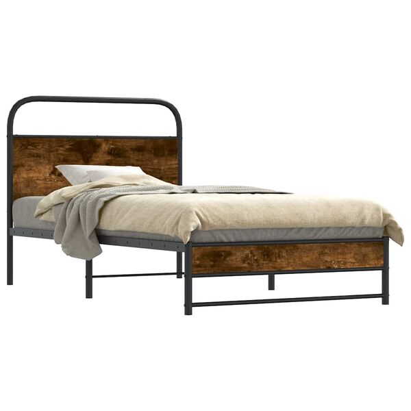 vidaXL Estructura de cama sin colch&oacute;n 100x200 cm madera roble ahumado