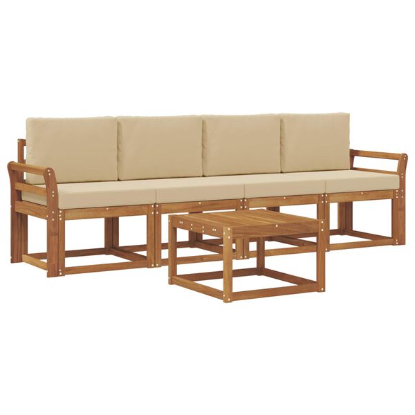 vidaXL Conjunto de sof&aacute;s de exterior con coj&iacute;n 5 pcs Natural y Beige