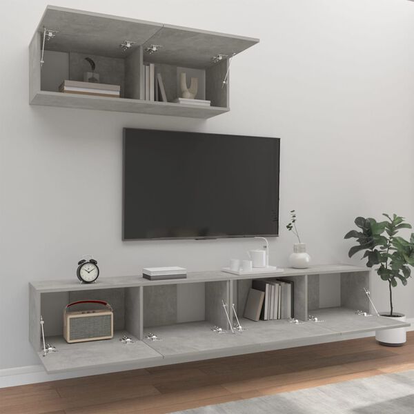 vidaXL Set de muebles de TV 3 pzas madera contrachapada gris hormig&oacute;n