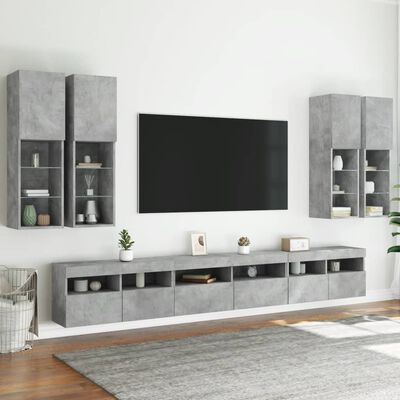 vidaXL Muebles de TV de pared con luces LED 7 piezas gris hormigón