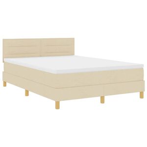 vidaXL Cama Box Spring LED con tiras LED Crema 140 x 190 cm tela