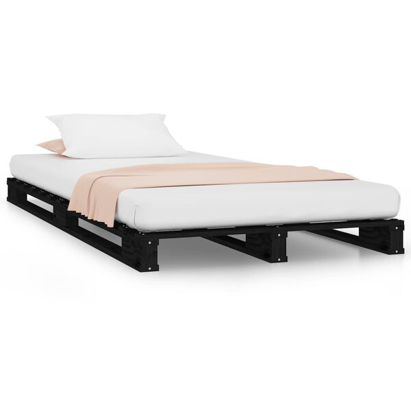 vidaXL Cama de palets madera maciza pino negra peque&ntilde;a 75x190 cm