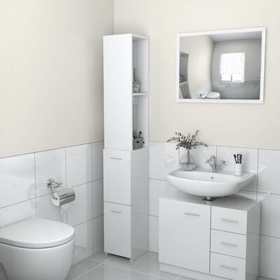 vidaXL Armario baño madera contrachapada blanco brillo 25x26,5x170 cm
