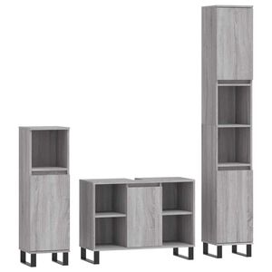 vidaXL Set de muebles de ba&ntilde;o 3 pzas madera contrachapada gris sonoma