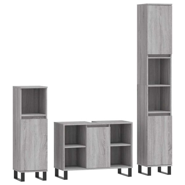 vidaXL Set de muebles de baño 3 pzas madera contrachapada gris sonoma