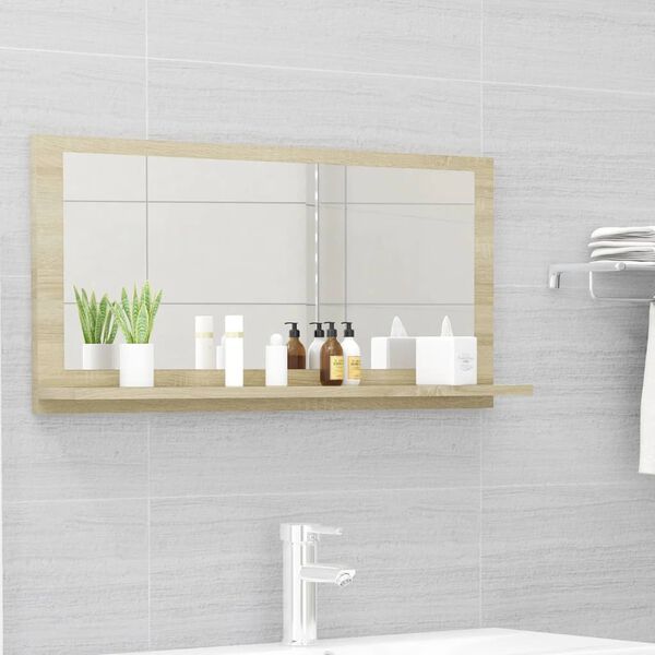 vidaXL Espejo de ba&ntilde;o madera contrachapada color roble 80x10,5x37 cm
