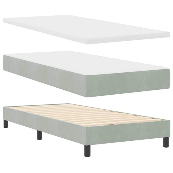 vidaXL Cama tipo Box Spring Gris Claro 200 x 90 cm Poli&eacute;ster