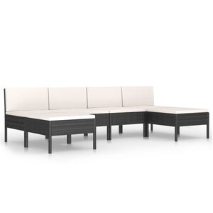 vidaXL Set muebles de jard&iacute;n 6 piezas y cojines rat&aacute;n sint&eacute;tico negro