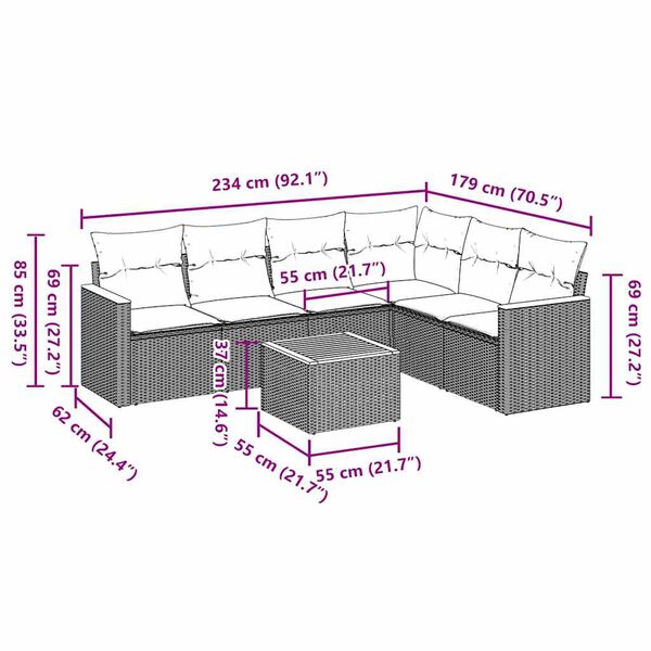 vidaXL Set de comedor de jard&iacute;n 7 pzas y cojines rat&aacute;n sint&eacute;tico negro